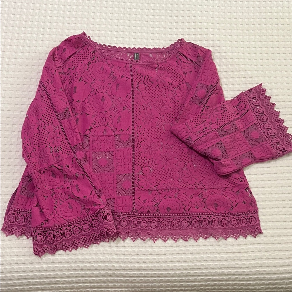 Anthropologie Magenta Crochet Lace Blouse